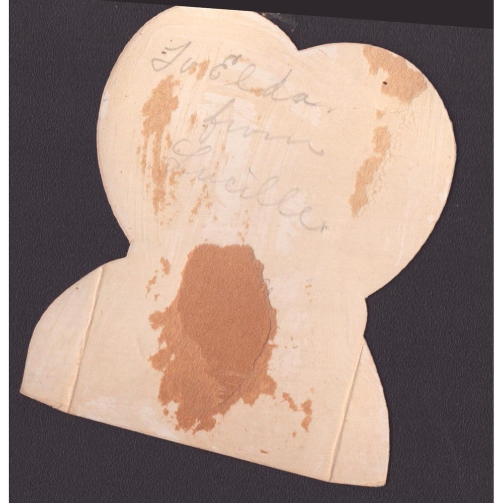 Vintage 1939 Die Cut Valentine Card Heart Boy Measuring Girl Illustration 4in - Picture 2 of 2